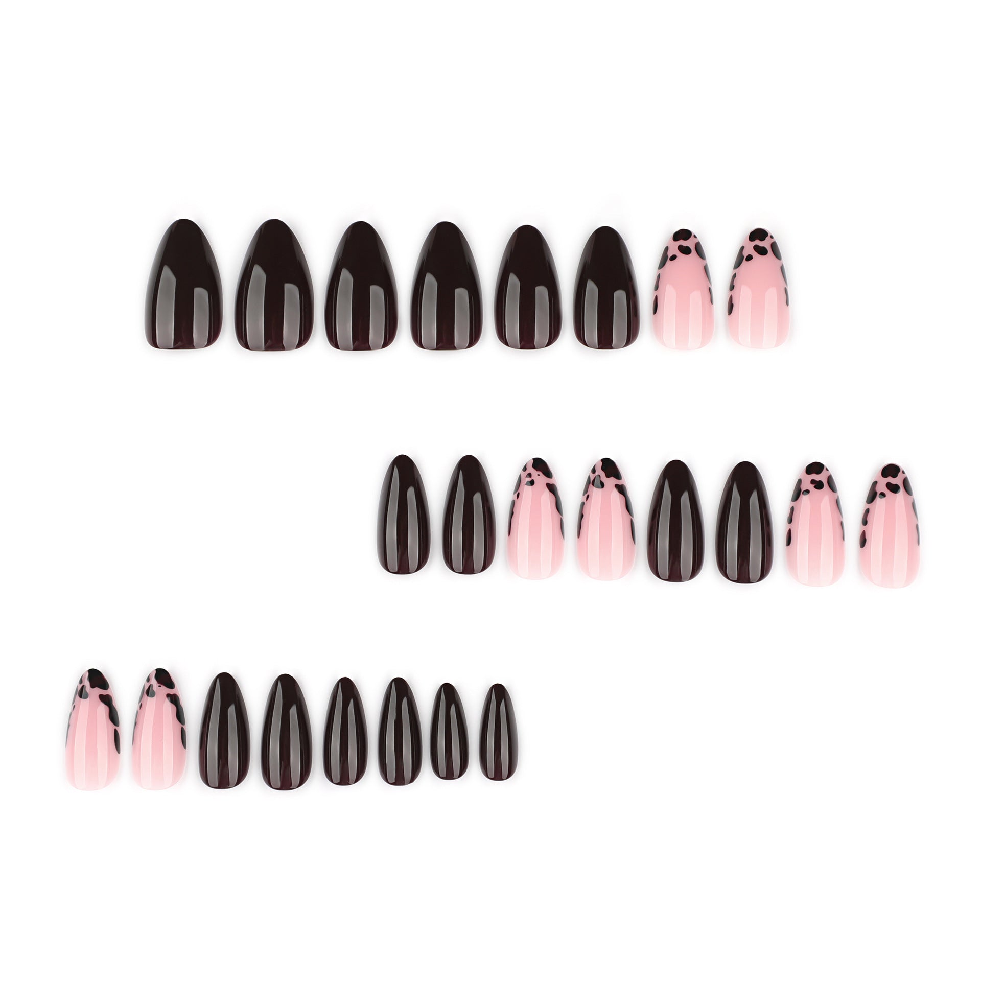 Pink and Black Cow Print Contrast Glossy Nails