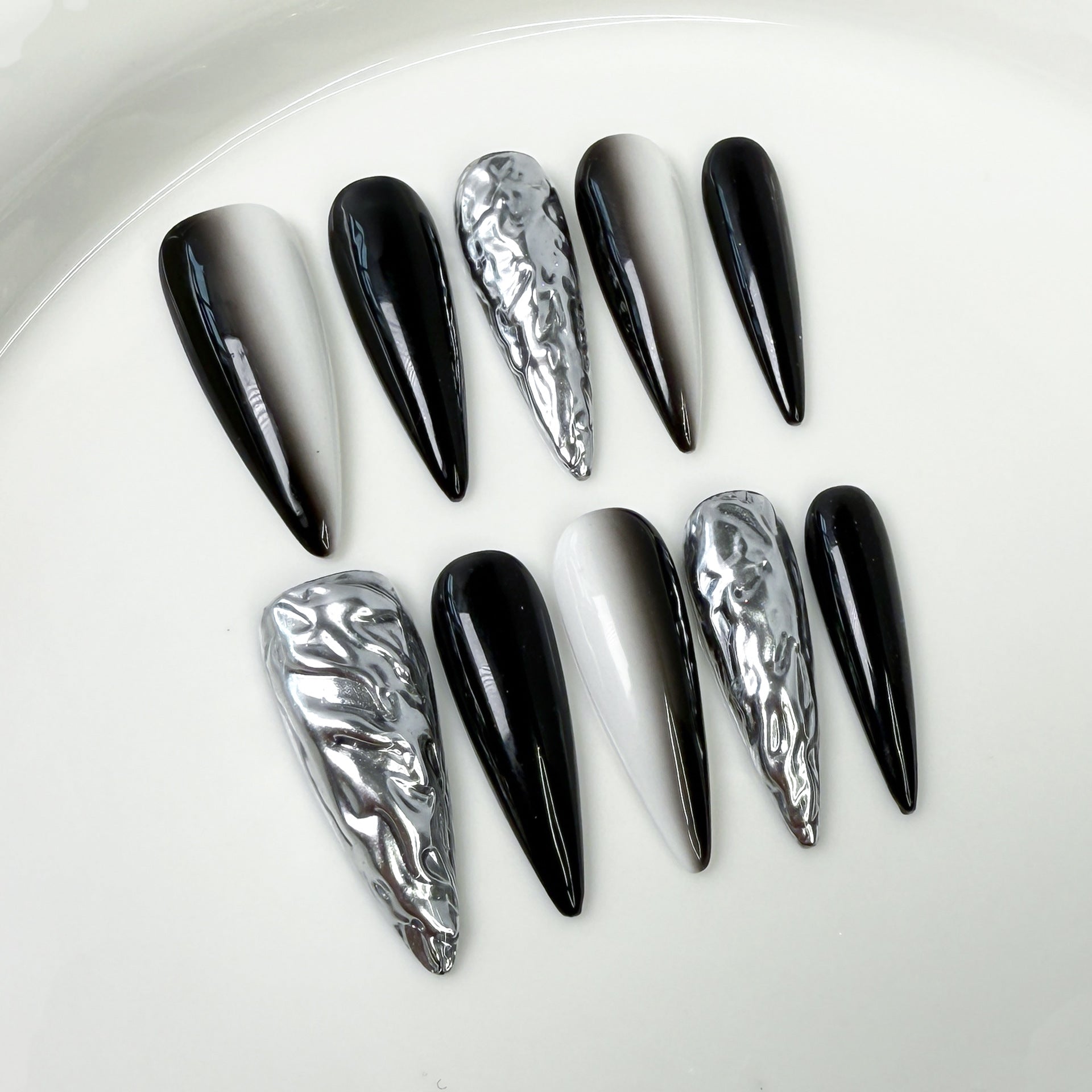 Parche de uña largo y puntiagudo, simple, de dos colores, cambio gradual, dulce, fresco, para usar en uñas postizas de mano pura｜365nails