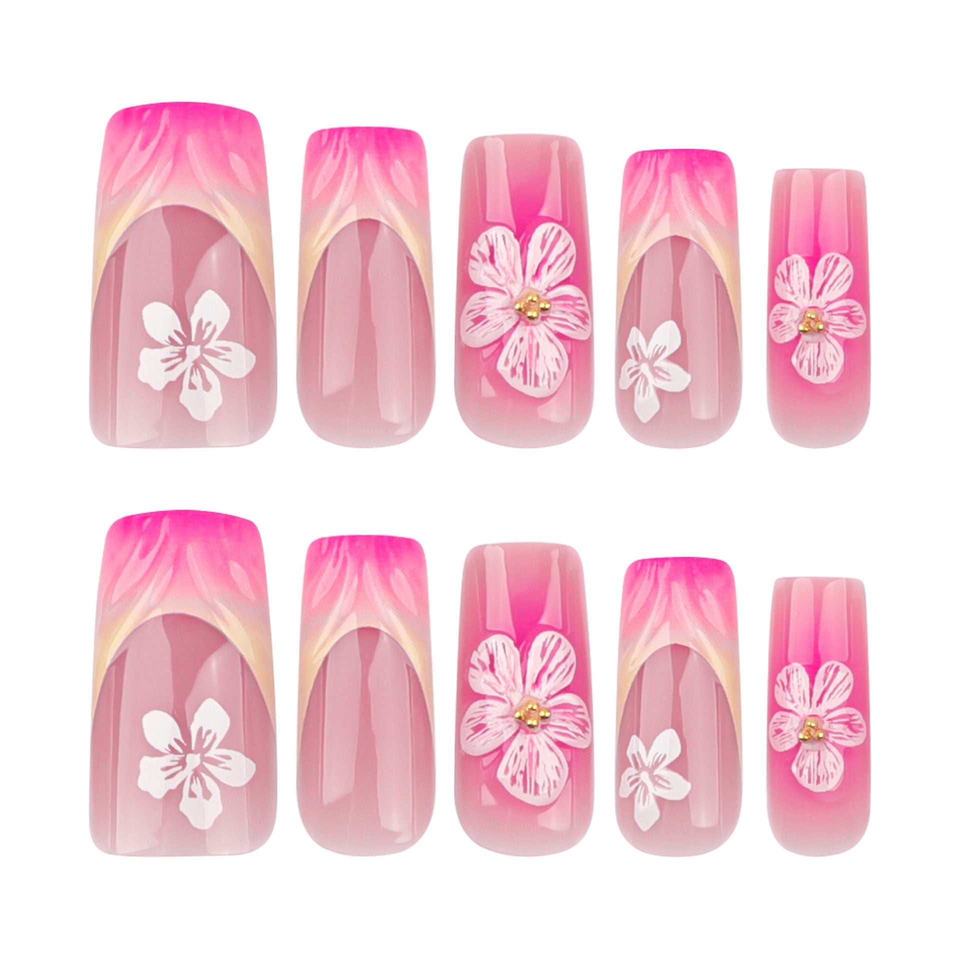 法式3D腮紅漸層短款方形完成花卉穿戴甲片 批發｜365nails
