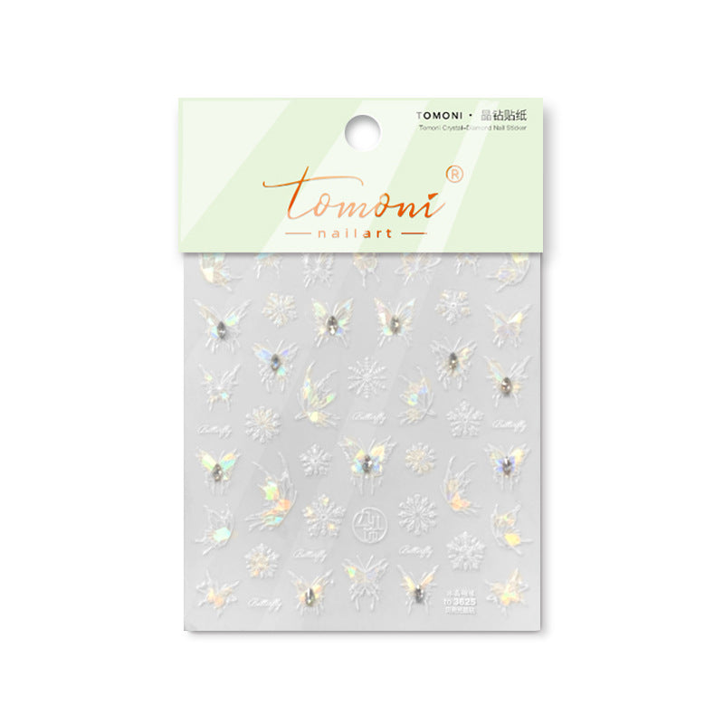 365nails: 무지갯빛 딥블루 나비 크리스탈 네일 스티커 세트