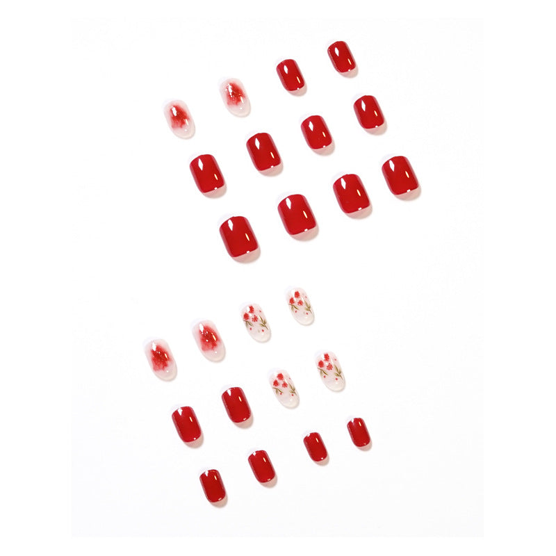 秋冬款｜山楂與紅花圖案 白色煙燻風甲膜 可拆卸假指甲 甲貼｜365nails