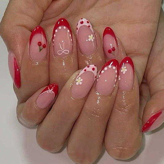 French red  short almond nail  sweet  hot-selling wearing  wholesale｜365nails