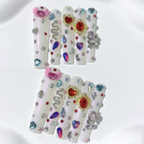 White Crystal Charm Press On Nails