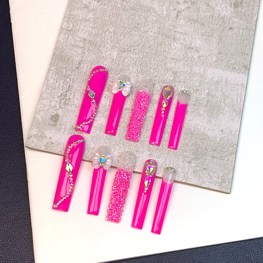 Neon Pink Crystal Accent Extra Long Press-On Nails