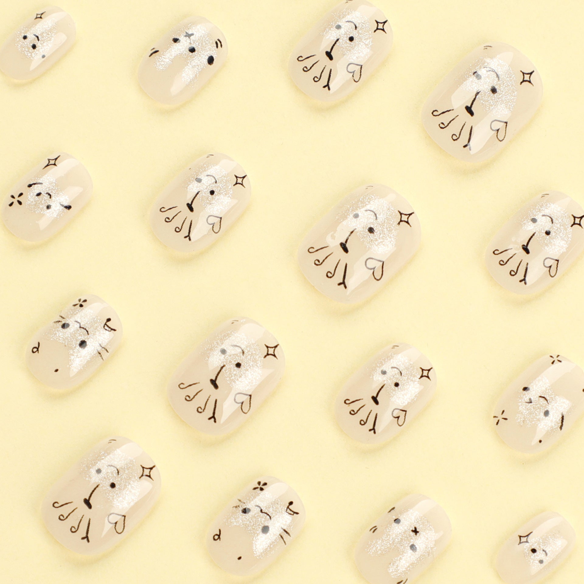 Uñas cortas MINI, uñas a presión, lindas uñas de conejo de dibujos animados, uñas de amor con brillo de estrella, uñas de pieza, uñas de pieza, venta al por mayor｜365nails