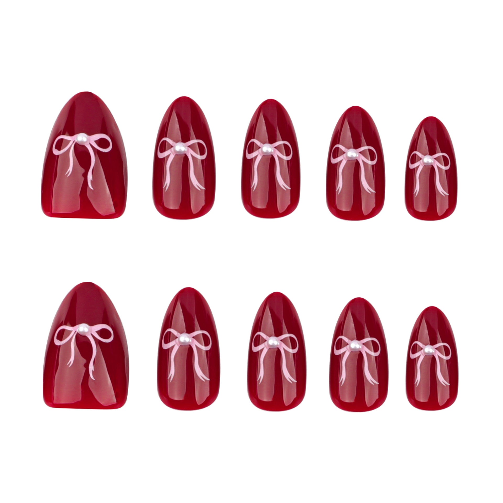 Uñas rojas para San Valentín, uñas de Año Nuevo, uñas con lazo rosa, uñas postizas sencillas y atractivas, láminas para uñas ｜365nails