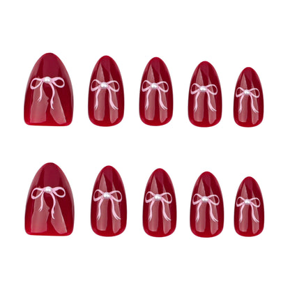 Red Valentine's Day Nail Art New Year's War Nail Art Pink Bow Nail Art Simple  Hot Sale Fake Nail Nail Film｜365nails