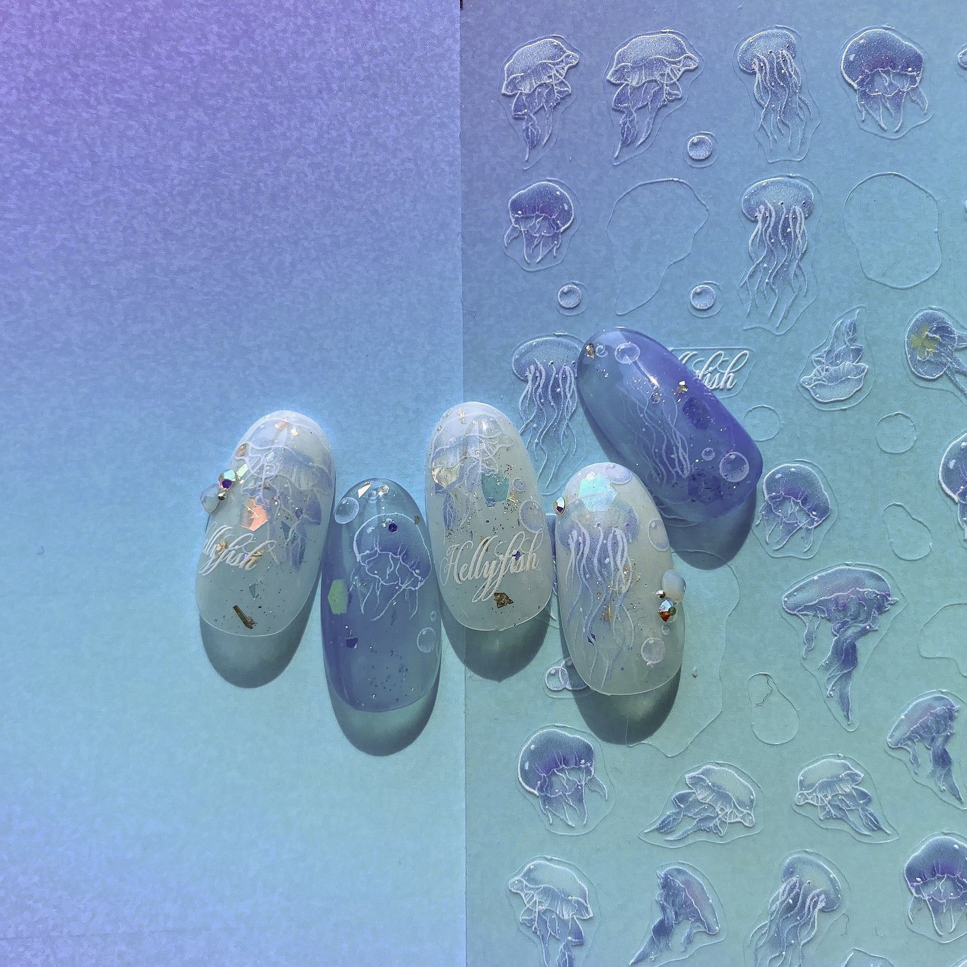 夢幻水母指甲貼紙 — 5D 立體浮雕海洋幻想套組
