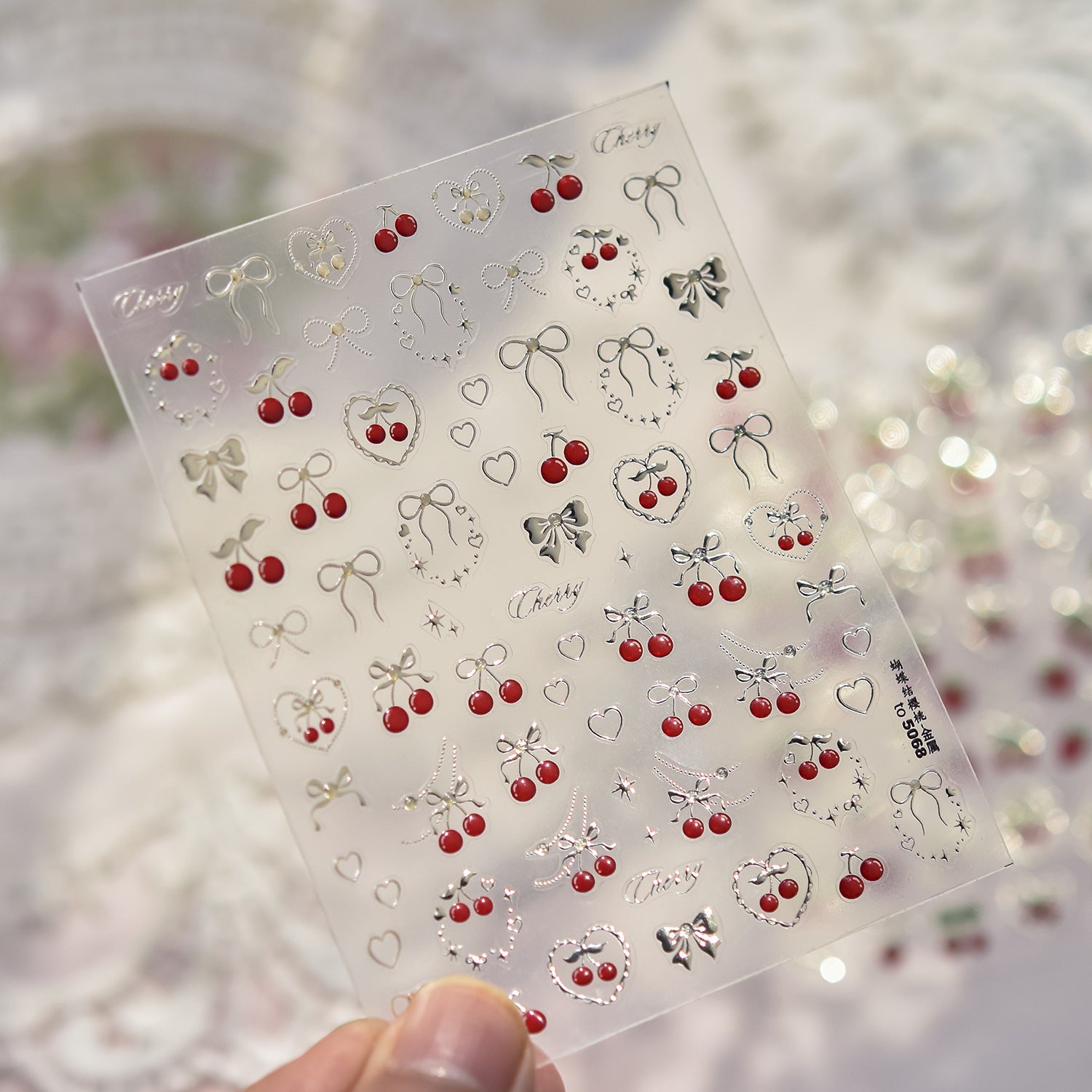 Embossed Fruit Nail Stickers – Cherry & Strawberry Gold Set