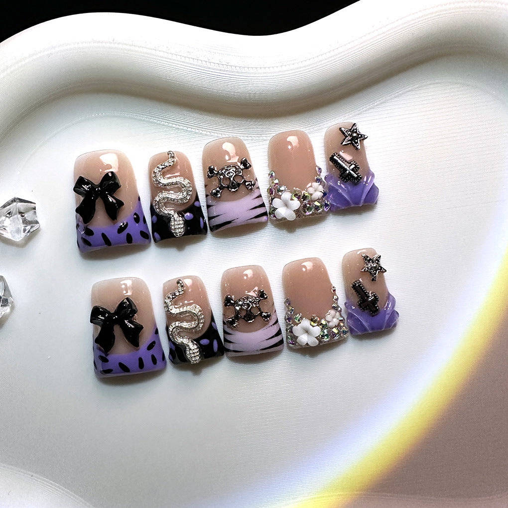 Y2K Royal Collection: "Lavender Bow Bling" – Short Square Press-On Nails