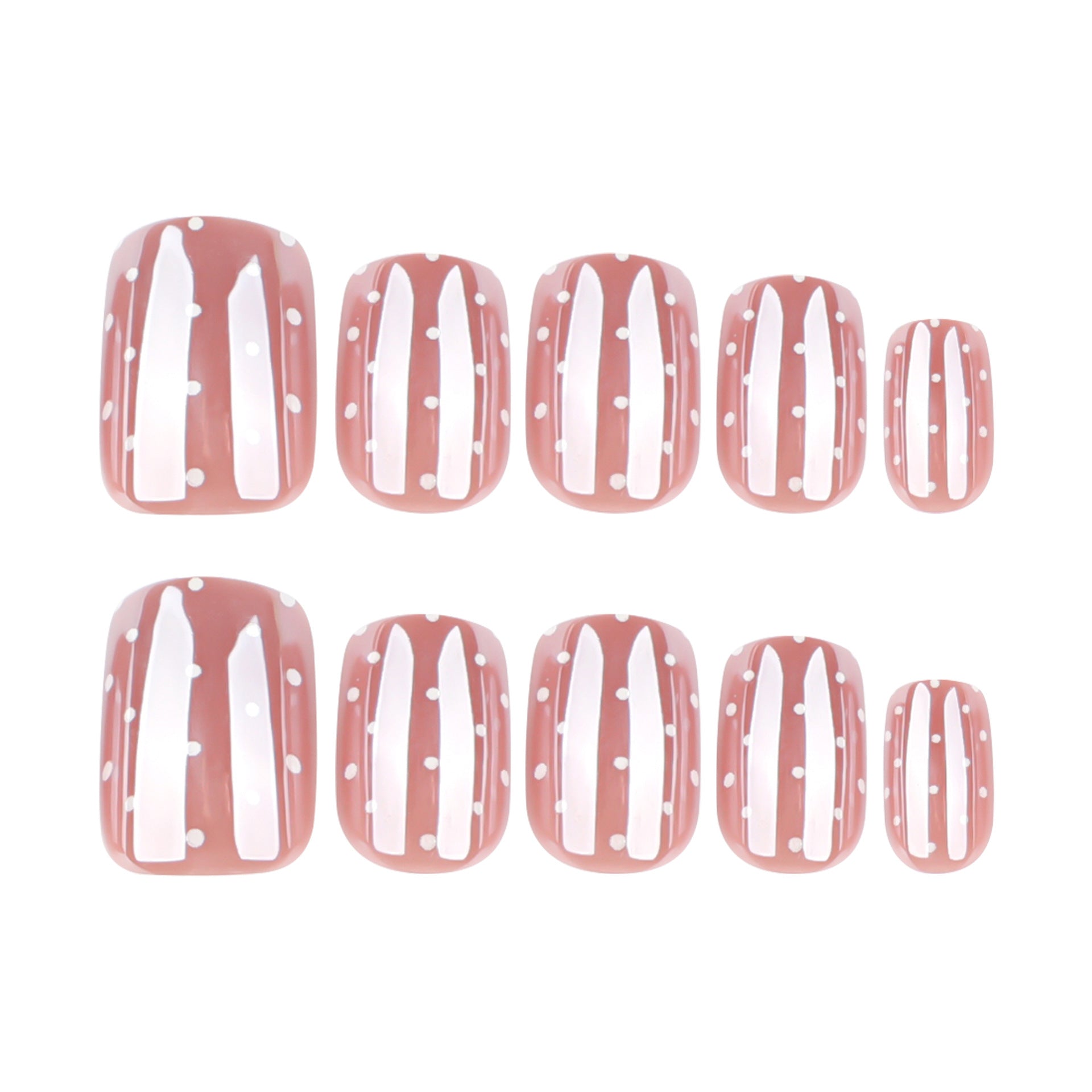 Glossy Nude Square Press On Nails with Silver Glitter Dots