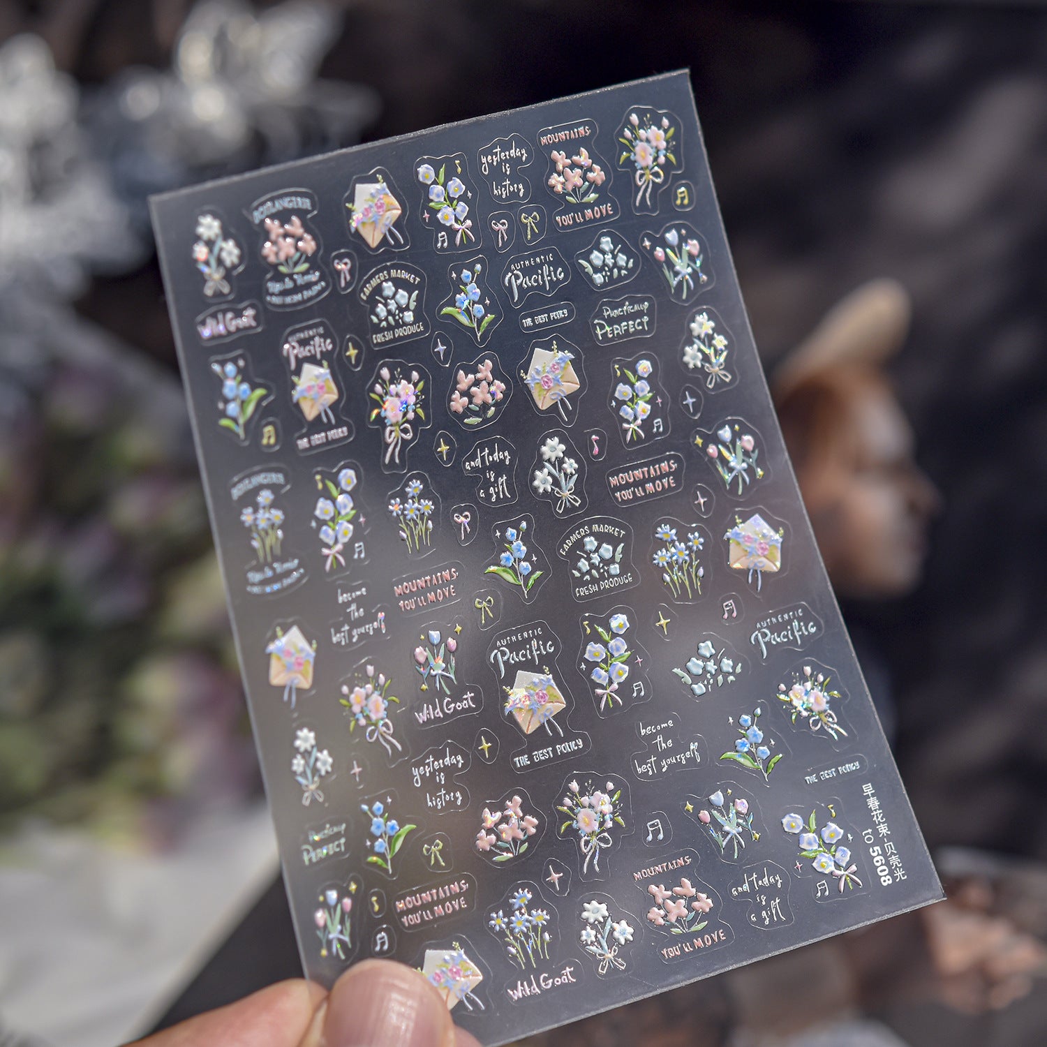 粉彩花卉系列：「溫柔花朵蝴蝶結」— 3D 浮雕甲貼