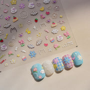 Pastel Picnic Collection: "Cute Garden" – 3D Embossed Nail Sticker