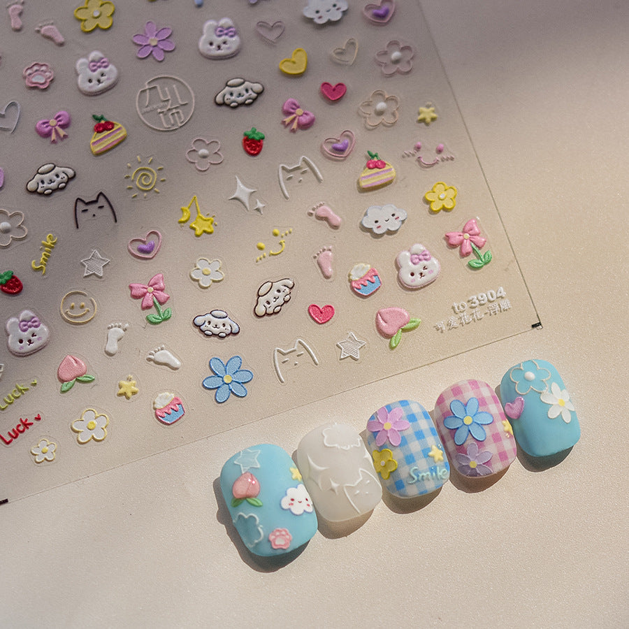 Pastel Picnic Collection: "Cute Garden" – 3D Embossed Nail Sticker