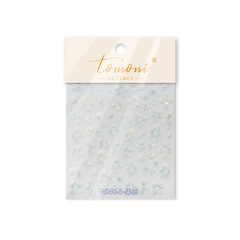 Iridescent  Embossed Flower Nail Stickers – Translucent Petal Set