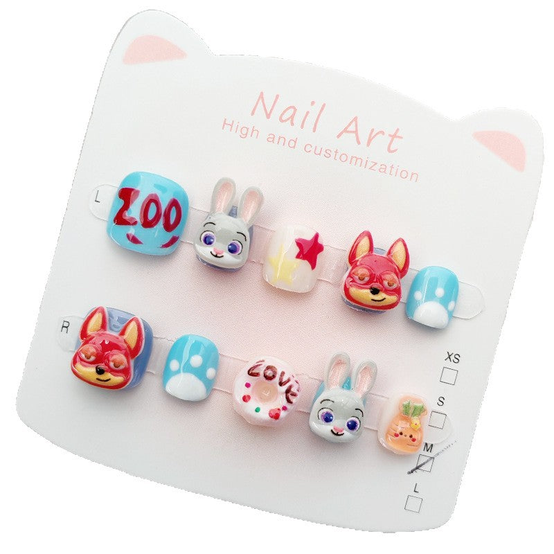 365nails: 動物方城市歡樂派對 – 短款 方圓形 手工製 兒童穿戴甲