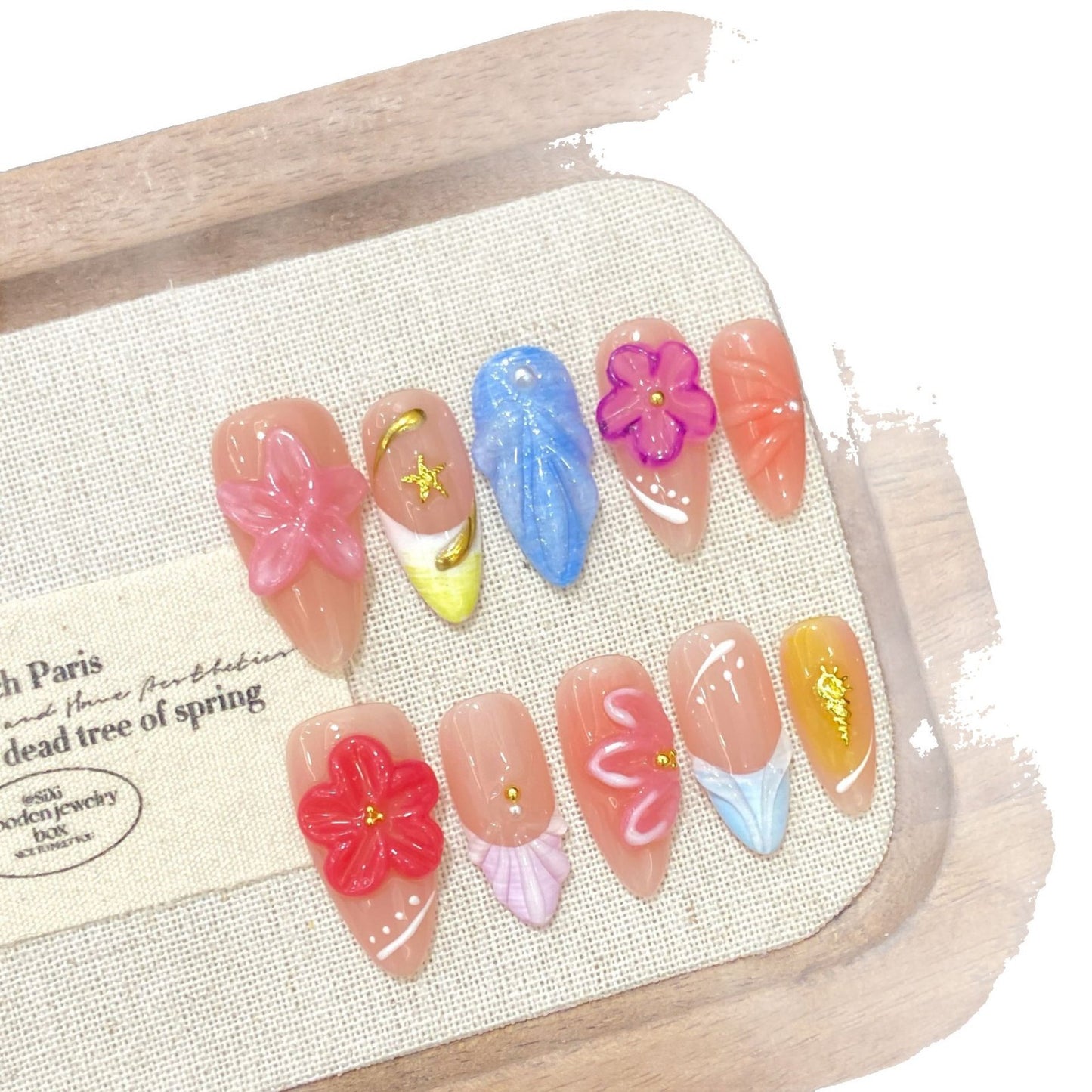 clear flower carving gradient French ice-through high-end handmade nails | 365nails