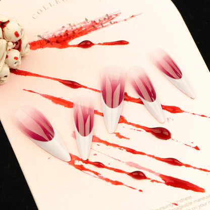 Smudge gradual change  Halloween French manicure Repeatable  piece press on nail｜365nails