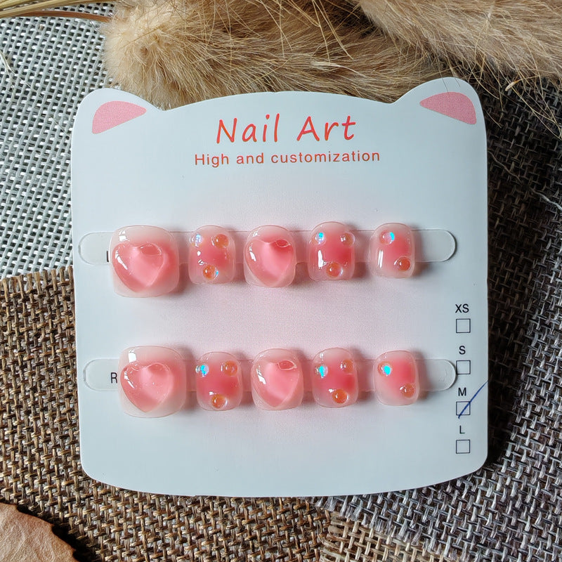 365nails Pink Heart 兒童系列：「閃耀粉戀」— 兒童短款方形美甲