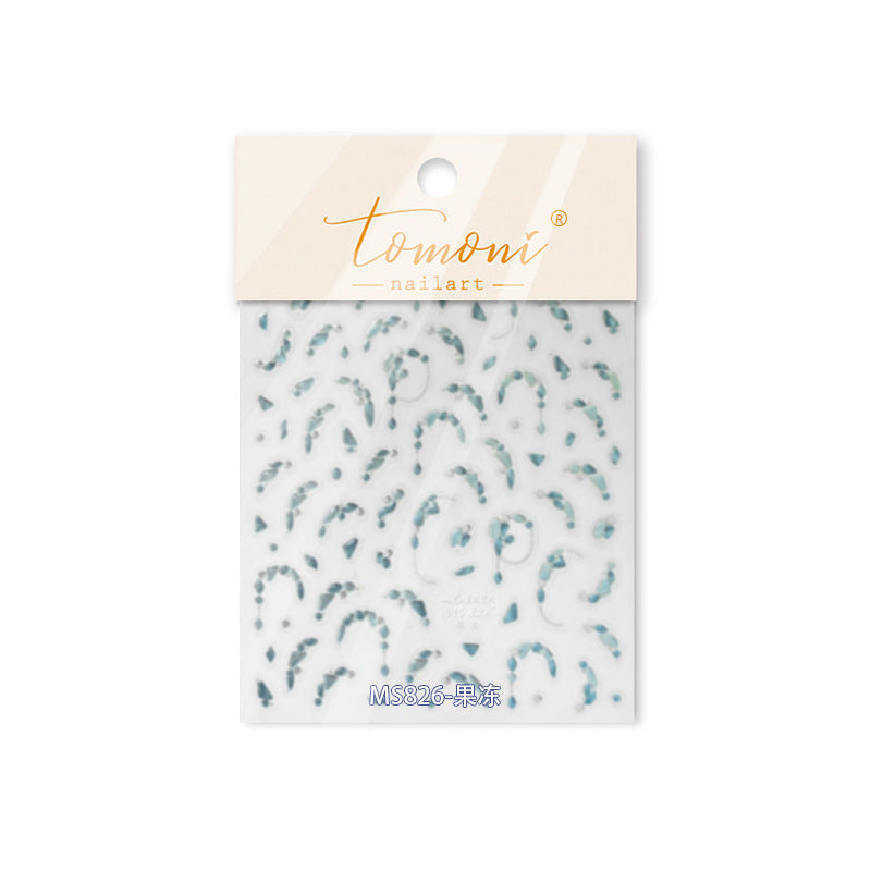 Teal Jelly French Tip & Gems: "Ocean Breeze French Manicure" – 5D Embossed Nail Sticker