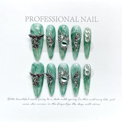 Pure handmade nails wearing liquid wings angel's eye long nail art press-on nailss | 365nails