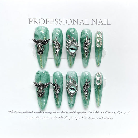 Pure handmade nails wearing liquid wings angel's eye long nail art press-on nailss | 365nails