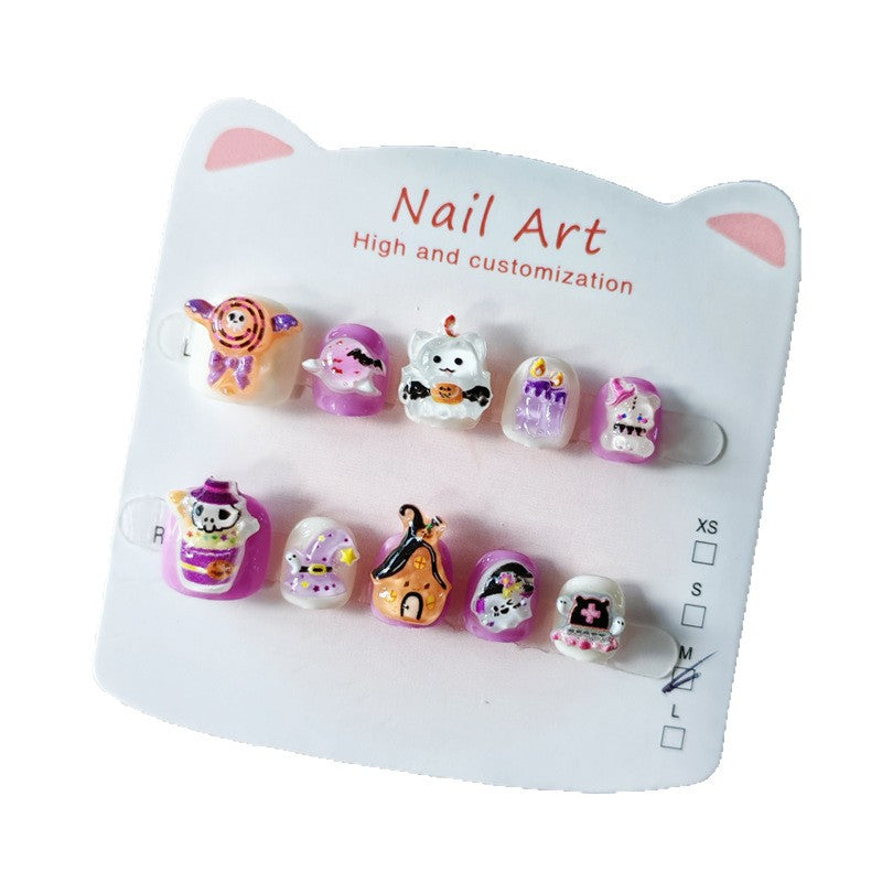 365nails-萬聖節驚奇兒童系列：「怪獸小鎮派對」 – 兒童短款方形穿戴甲