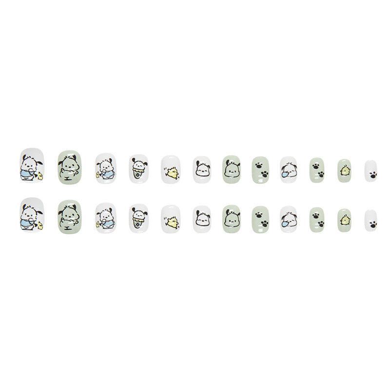 Scribbled puppy little yellow chicken super cute kids nails 24 pieces｜365nails