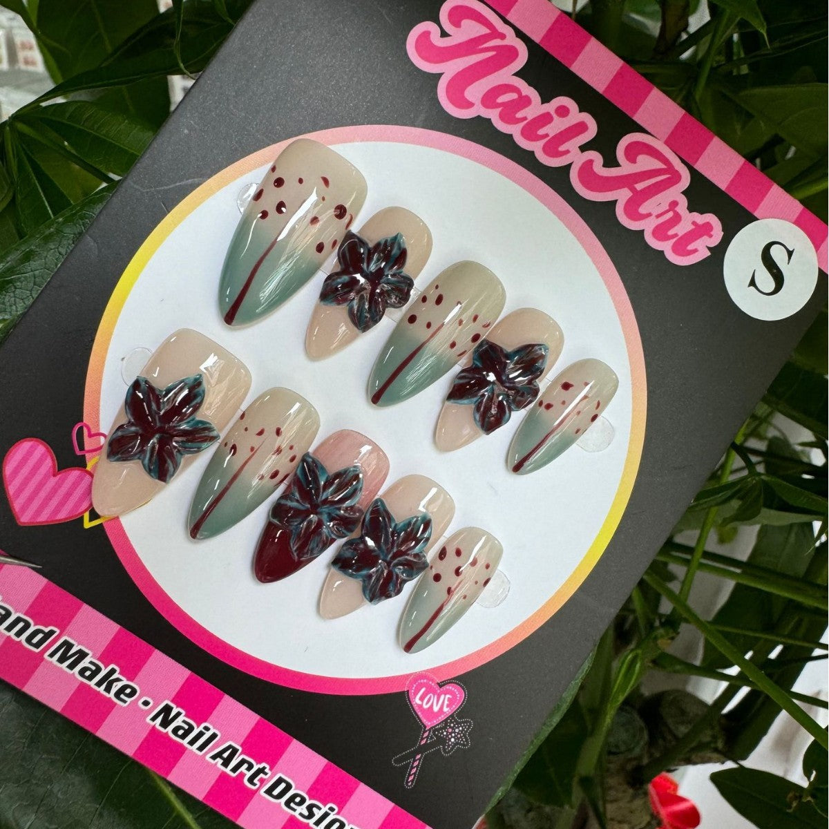 365nails: "Midnight Bloom" – 3D Floral Handmade Stiletto Nails