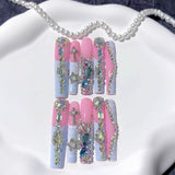 Pink Lavender Butterfly Crystal Glam Press On Nails