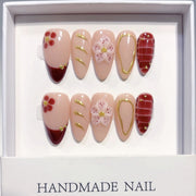 Cherry Blossom: "Crimson Sakura" – Almond Shape Press-On Nails