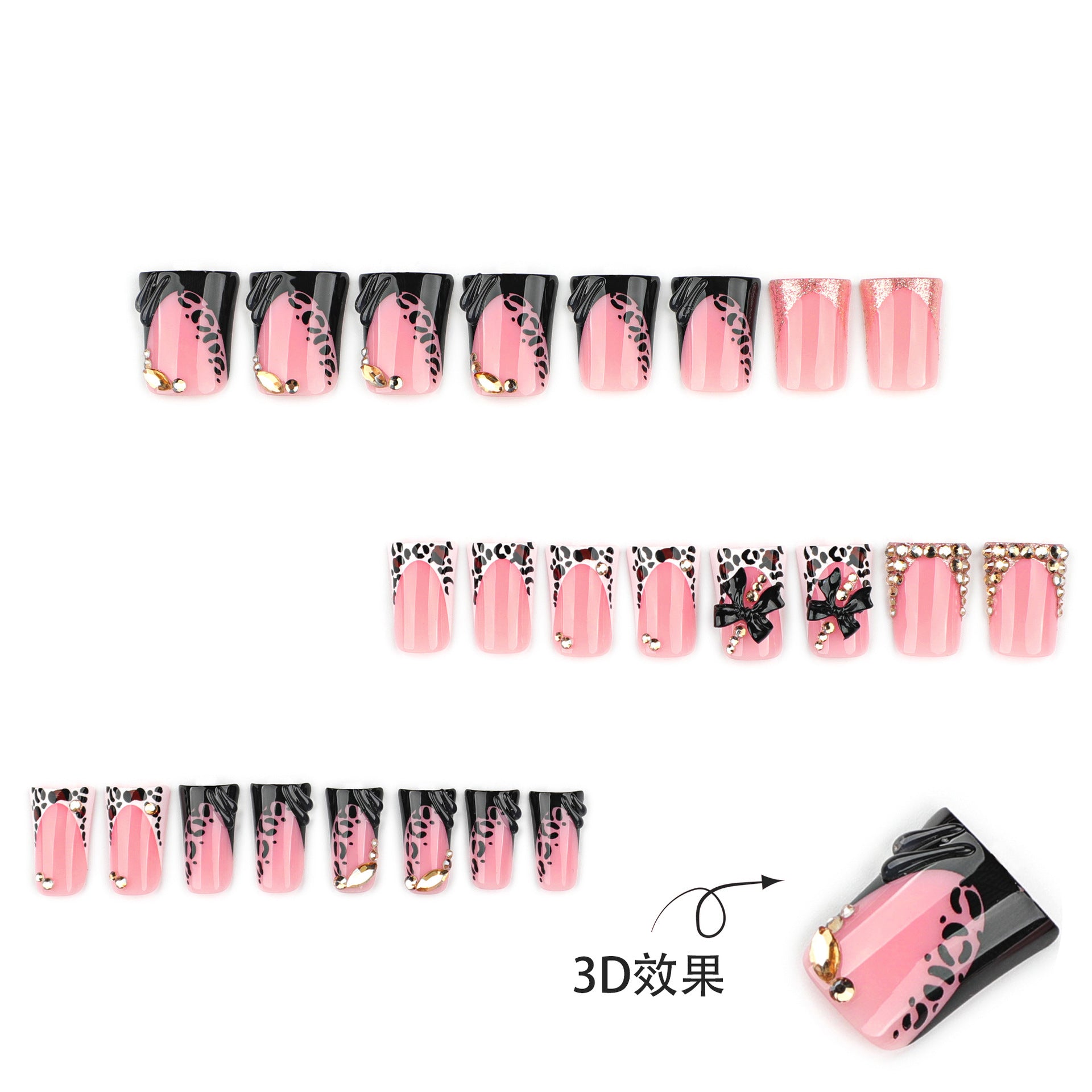 Short Almond Press On Nails with Pink Base & White Floral Accents