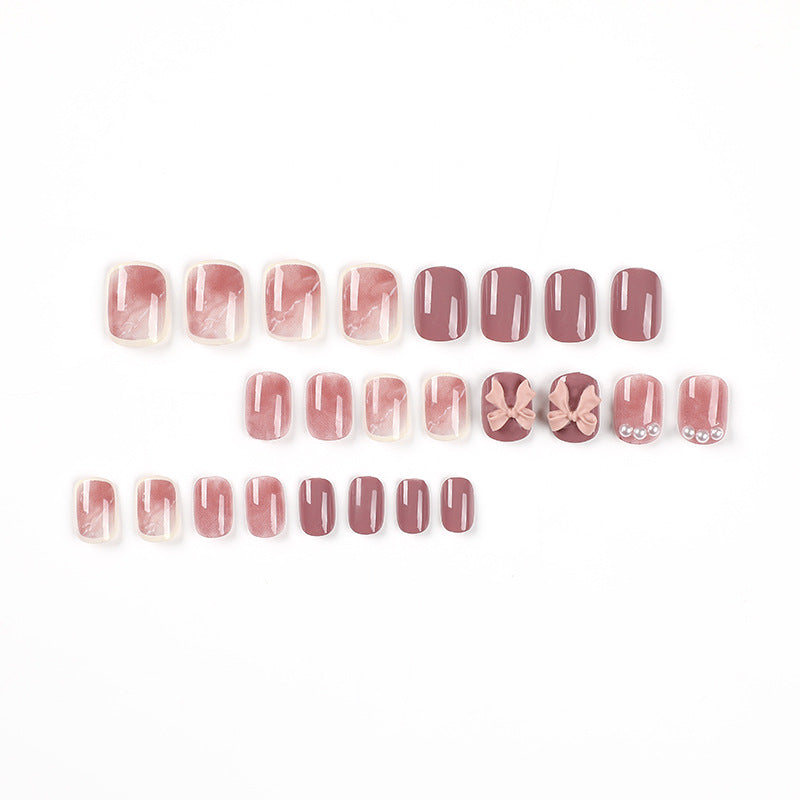 nails piece Press on nails red short nails smudge bow pearl Press on nails piece Wholesale removable nails piece｜365nails