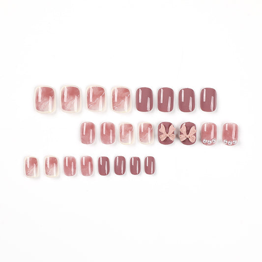 nails piece Press on nails red short nails smudge bow pearl Press on nails piece Wholesale removable nails piece｜365nails