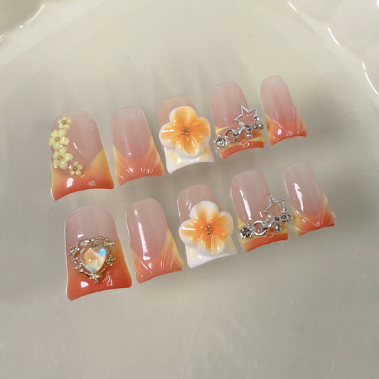Unhas de bico de pato transparentes, escultura tridimensional francesa, sentido avançado, unhas postiças artesanais, atacado｜365nails