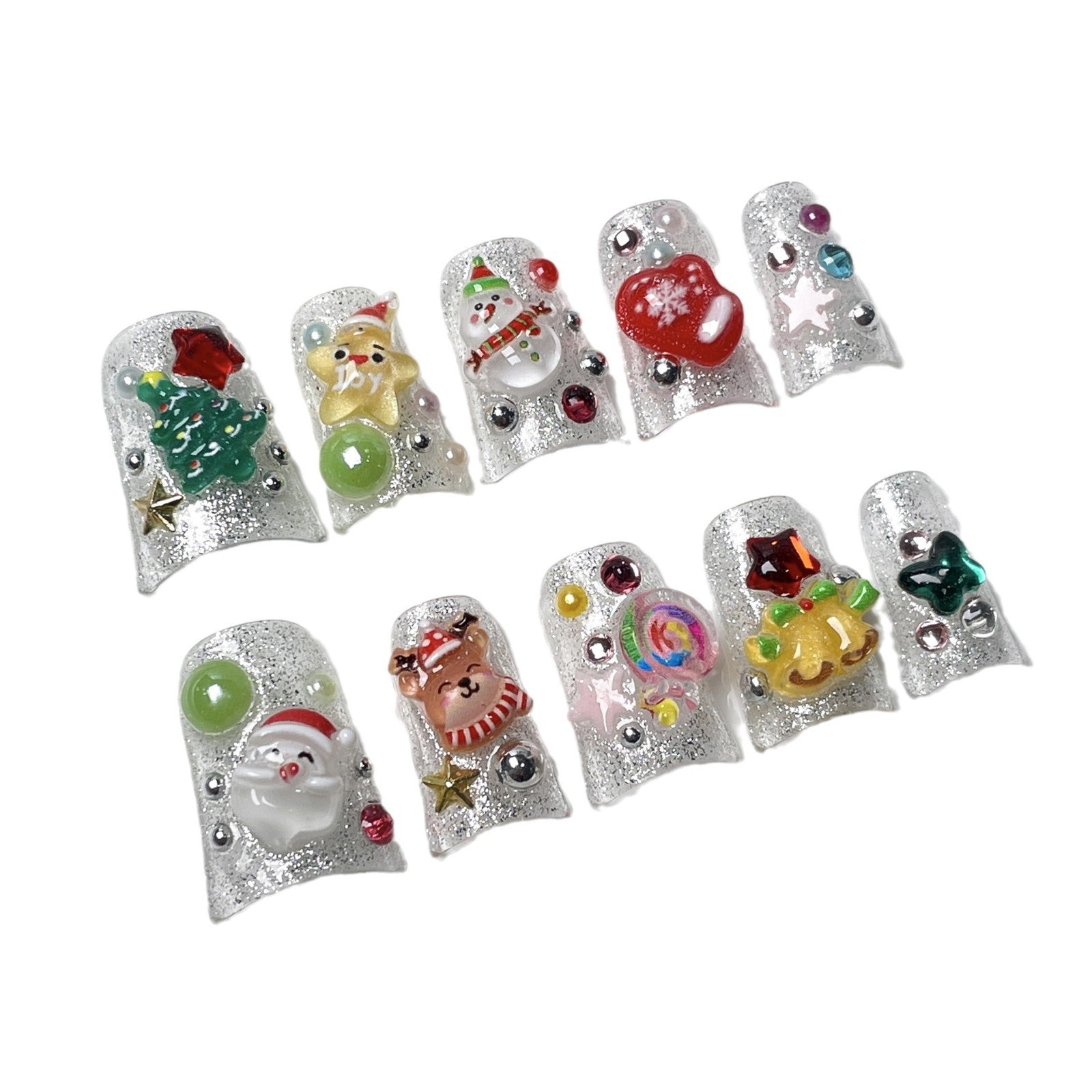 Cute Christmas new duck bill manicure patch ice through small fresh handmade press-on nails｜365nails
