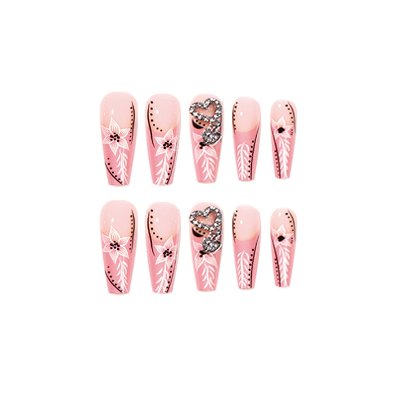 藝術批發｜法式粉邊 馬賽克愛心水鑽 進階長款 產品｜365nails