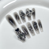Handmade Press-on Nails spray gun black gills pure desire rose long nail patch flash love wearable nail sticker｜365nails