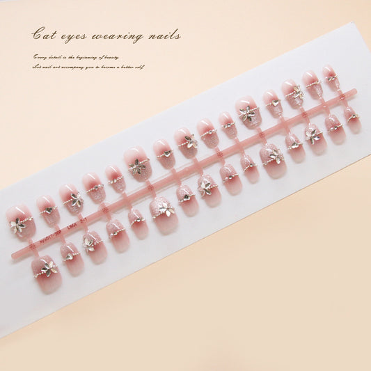 Nail Tips  prefabricated nail, press on nails, sweet smudging, light-chasing cat eye, fake nails, short T nail art patch, diamond｜365nails