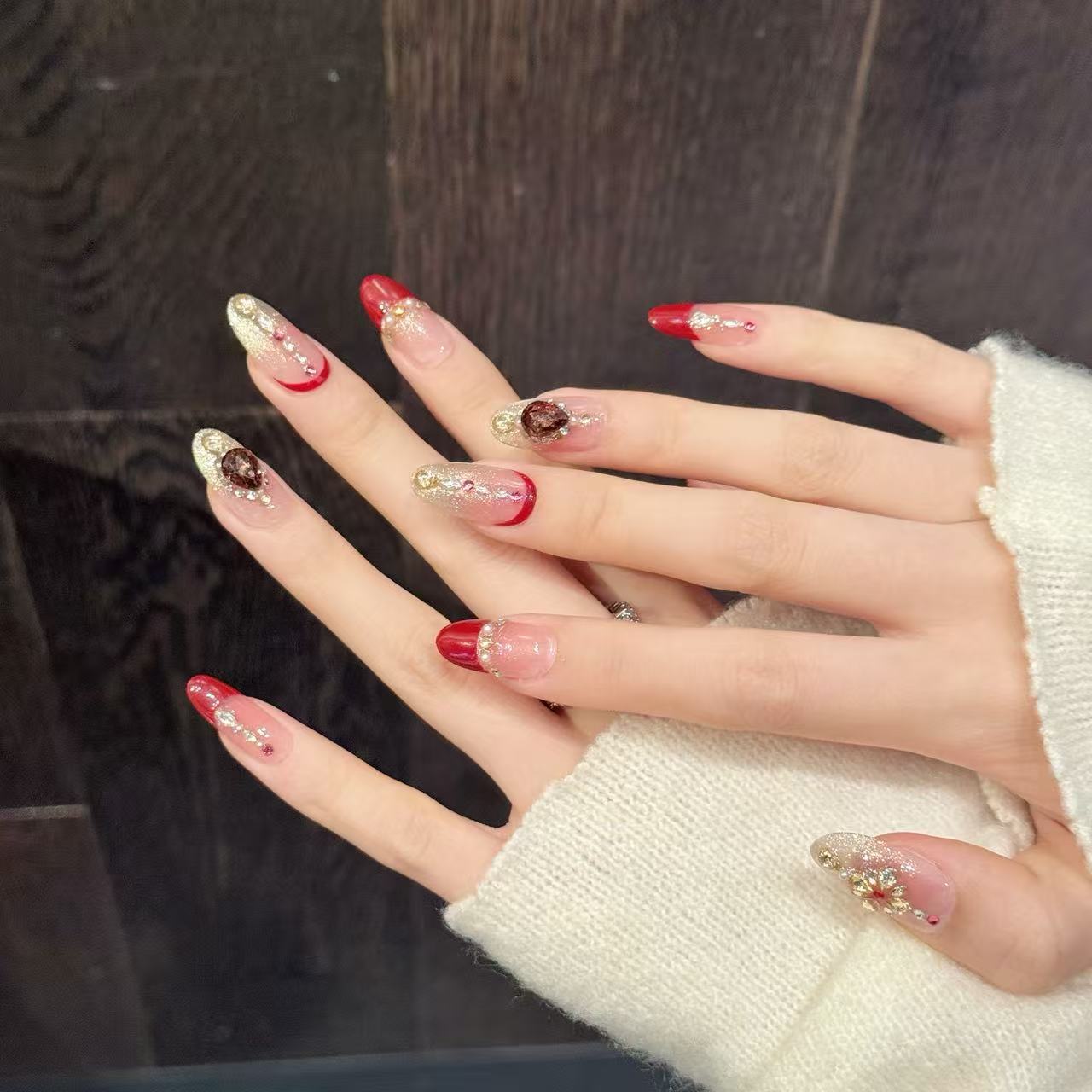 365nails: "Ruby Royalty" – 3D Crystal & Red Cat Eye Handmade Stiletto Nails