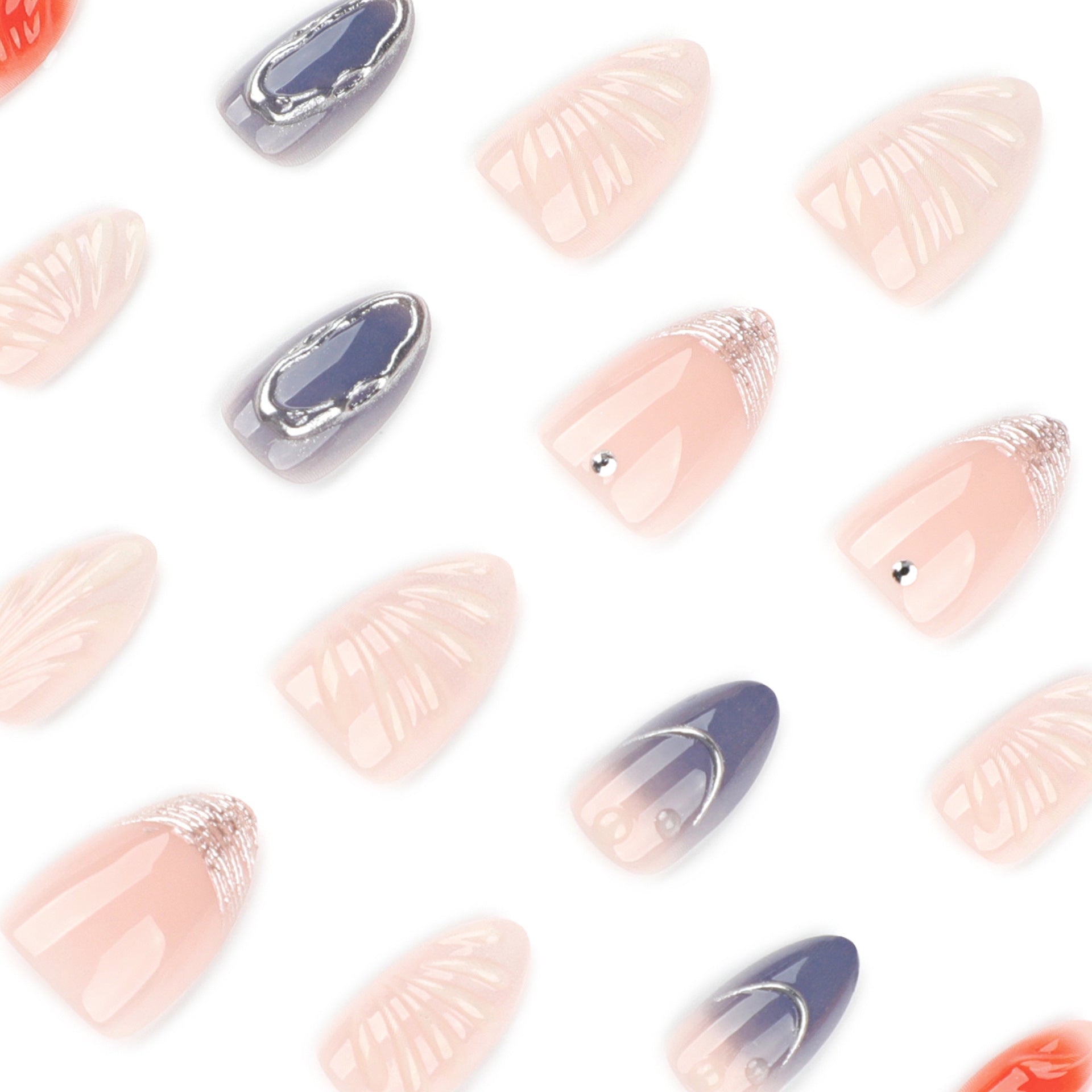 Water drop 3D three-dimensional smudge short almonds press-on nails