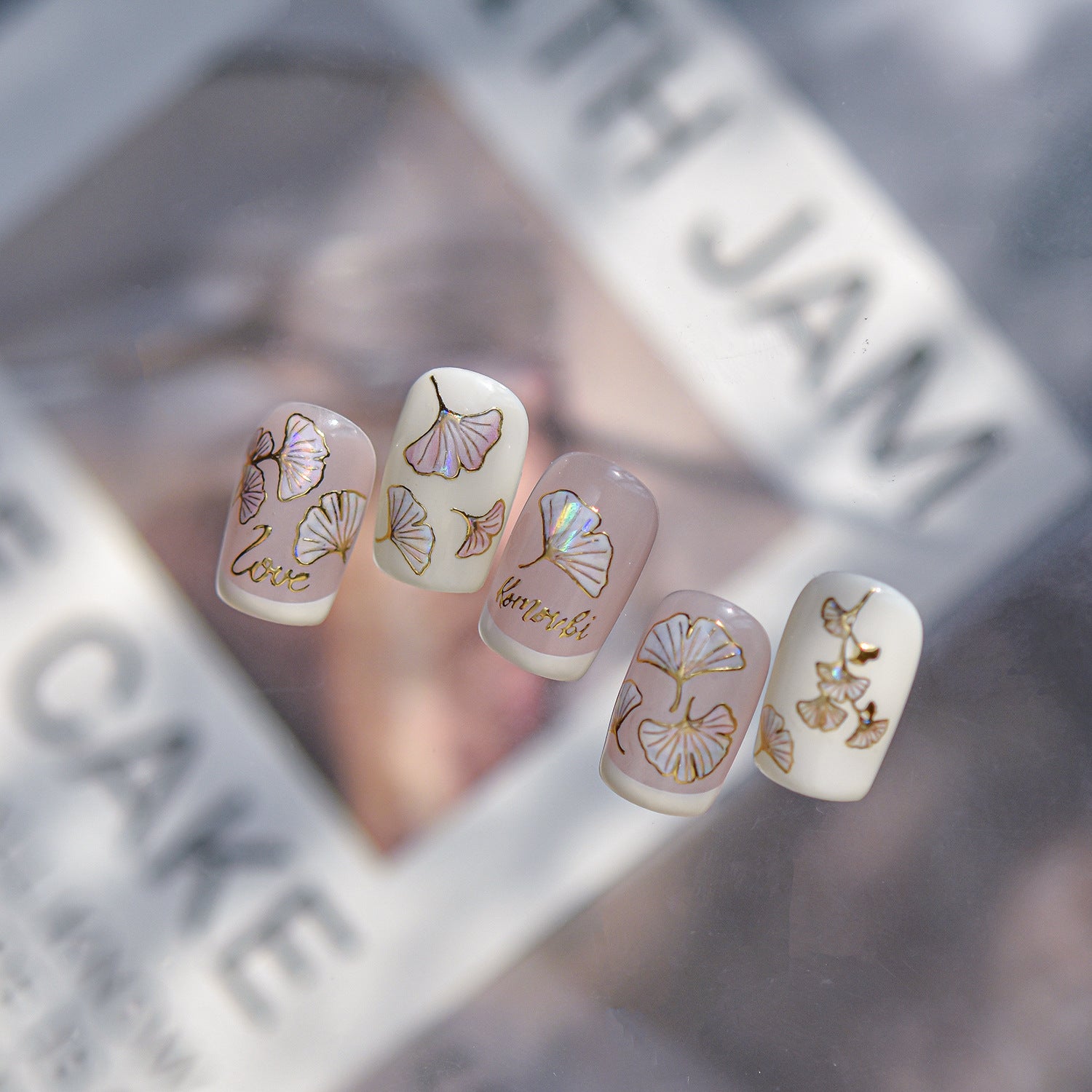 Ginkgo Leaf Collection: "Aurora Ginkgo" – 3D Metallic Nail Sticker