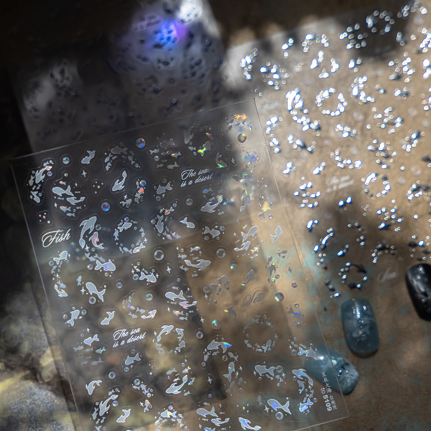 Holographic Fish Collection: "Iridescent Sea Fish" – 3D Embossed Nail Sticker