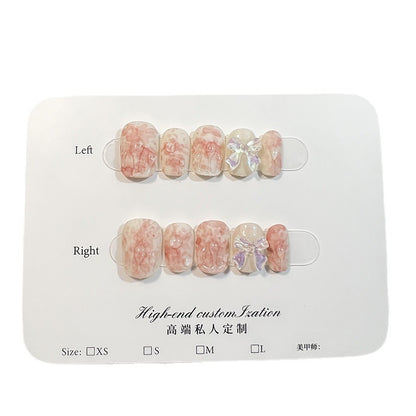 Watercolor smudge sweet and cute bow short manicure patch fake nails small fresh Handmade press on nails wholesale｜365nails