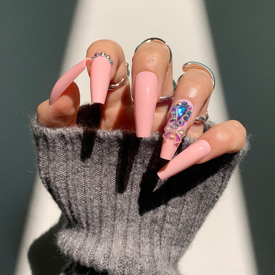 Patch ongles strass intégral avec nœud — fourniture directe — ongles press-on artistiques｜365nails