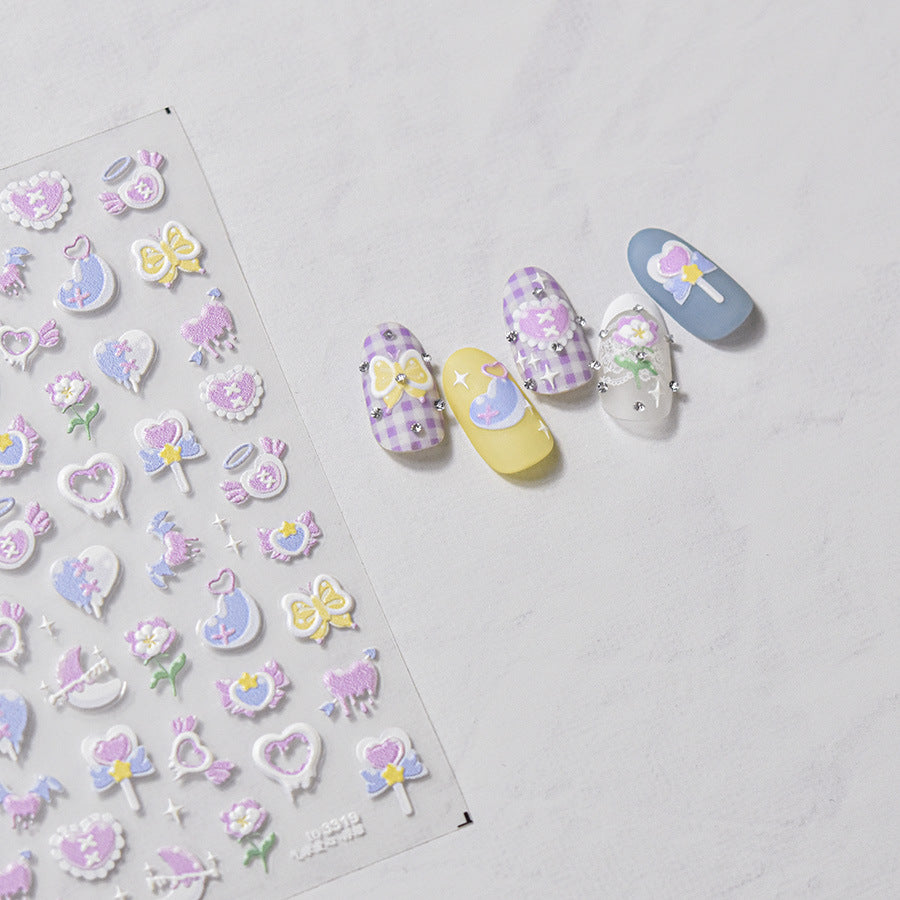 Dripping Heart Collection: "Silver Dripping Heart & Moon" – 3D Embossed Nail Sticker