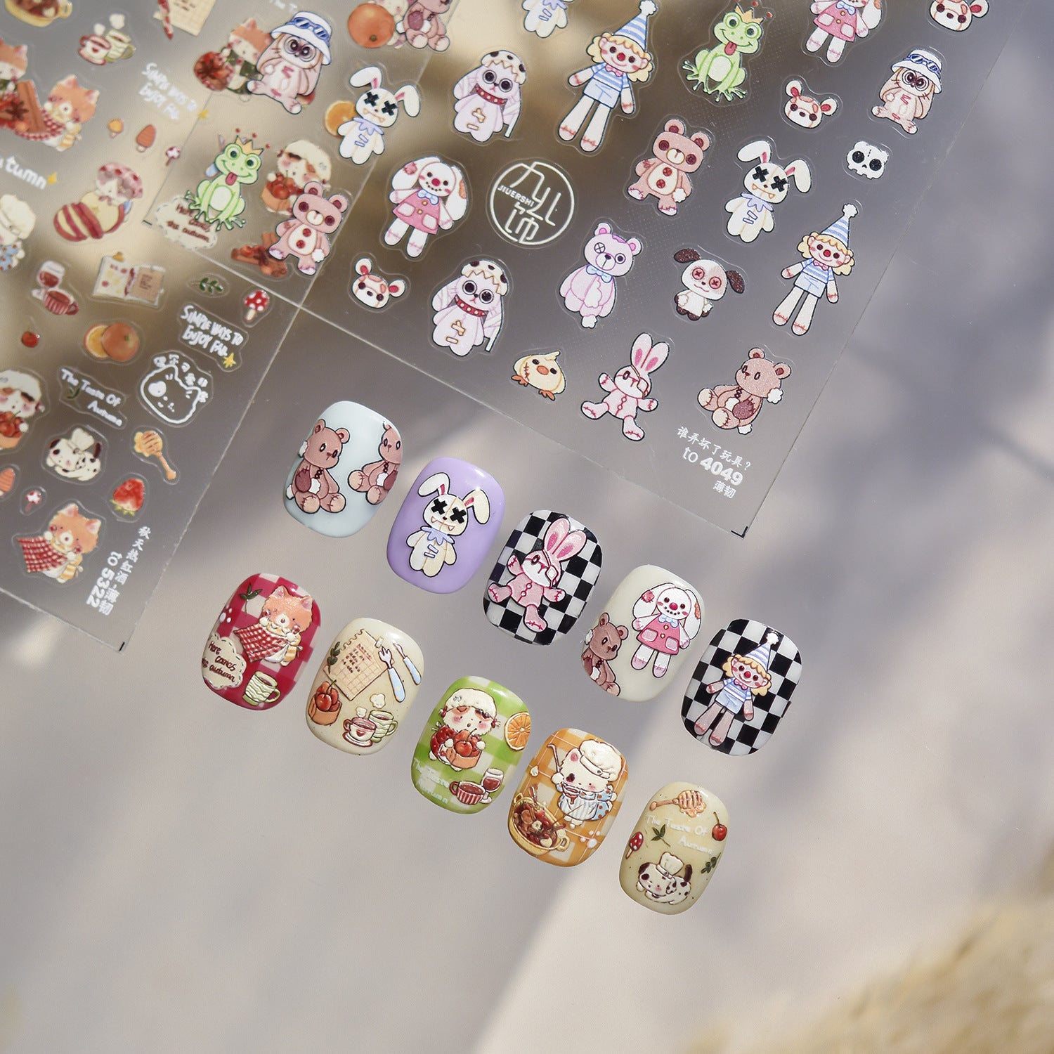 Autumn Cute Animal & Food: "Cozy Autumn Buddy" – 5D Embossed Nail Sticker