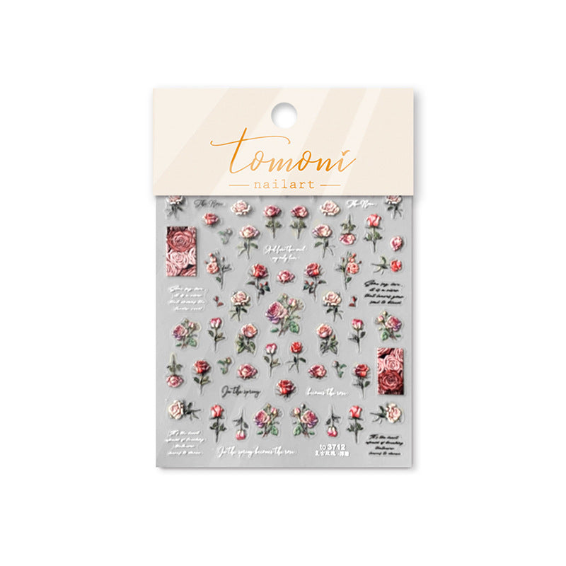 Vintage Rose Nail Stickers –  Embossed Romantic Floral Set