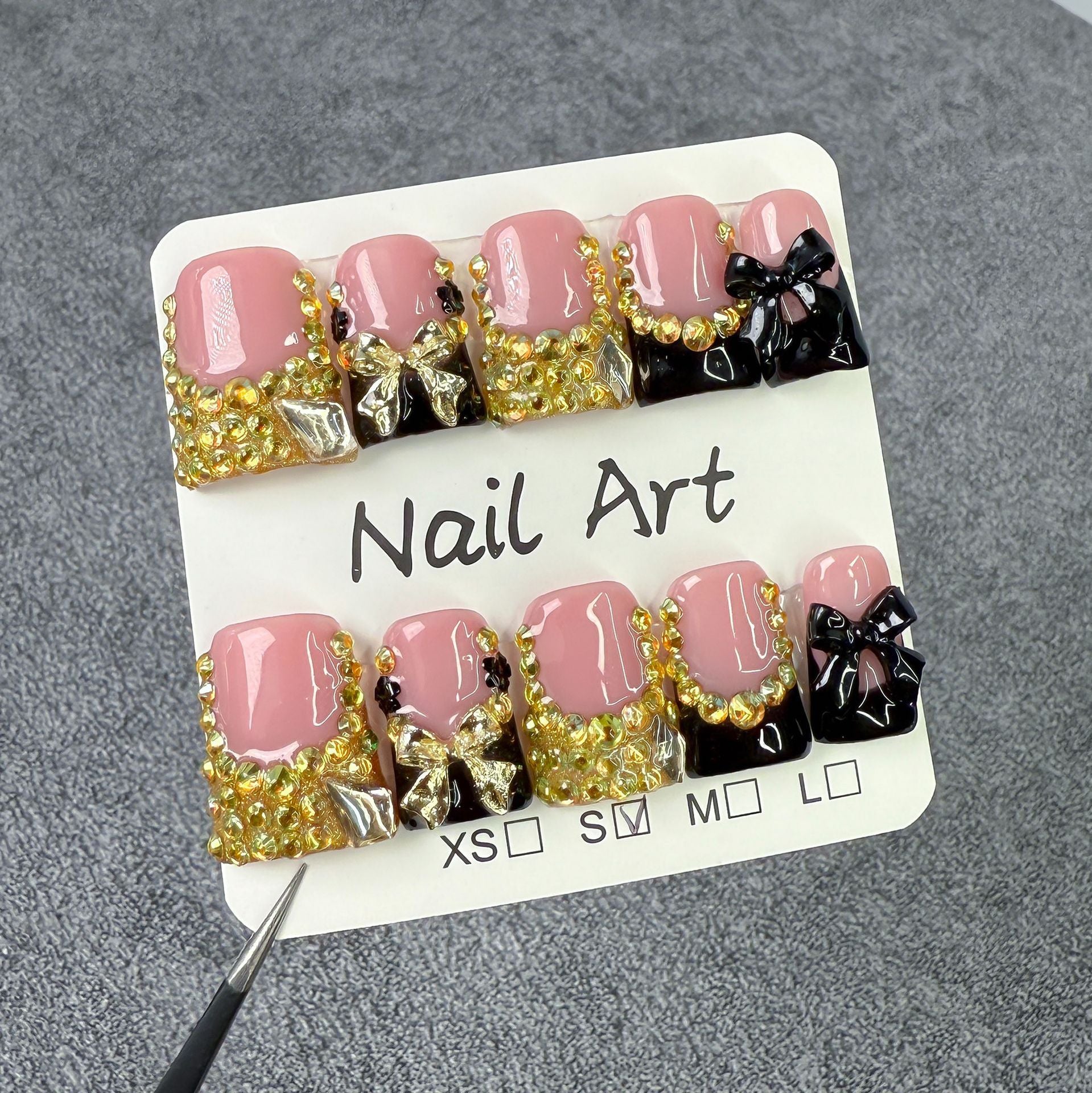 Duck bill nail, ice full of diamonds and flash nail art patch, sweet and cool bow Handmade press on nails wholesale｜365nails