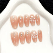 365nails: "Peach Blossom" – Hand-Painted Floral Handmade Short Almond Nails